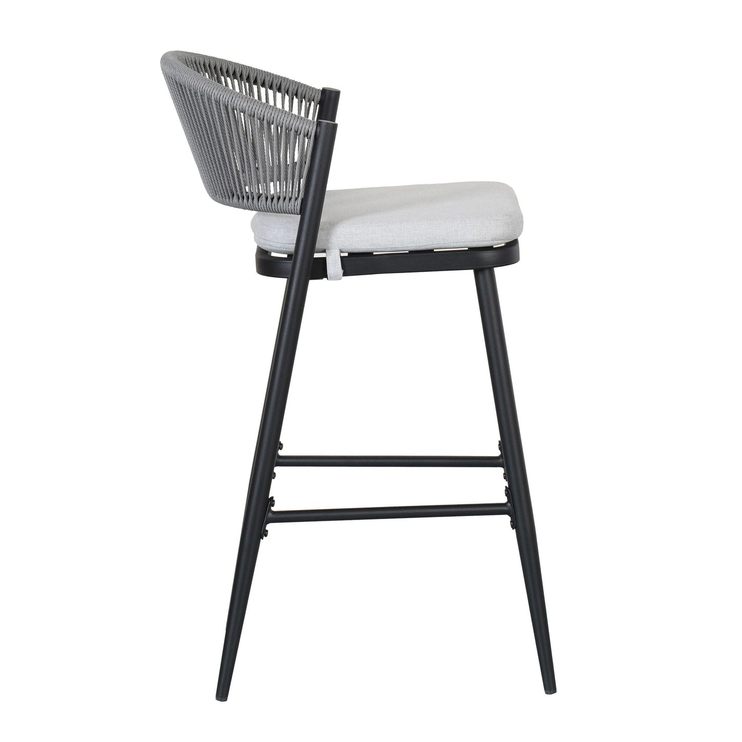 Outdoor Bar Height Metal Frame Counter Stools with Scallop-Shaped Backrest & Water-Resistant Cushions