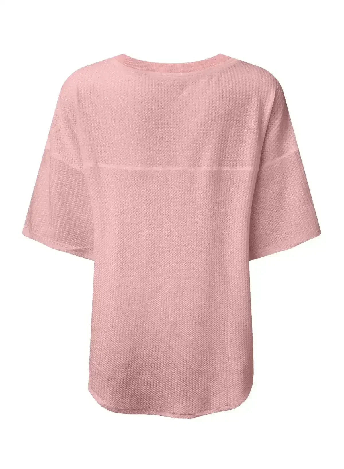 White Waffle Texture V Neck Drop Shoulder Loose Tee