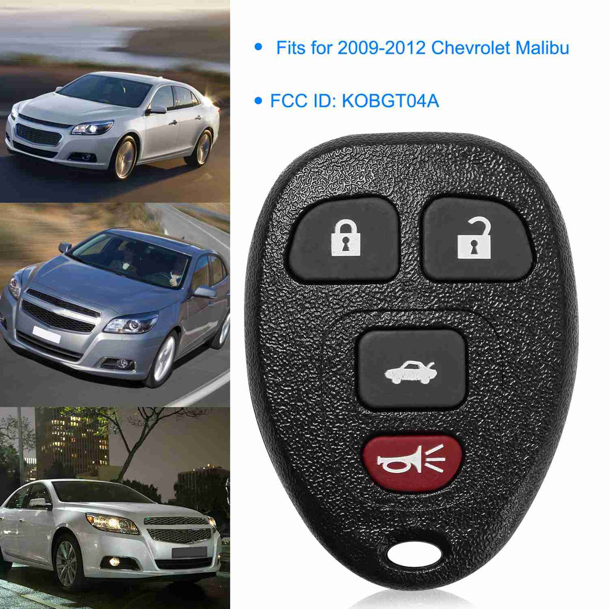 2 Keyless Entry Car Key Remote Key Fob Case Button Pad Replacement for 2009-2012 Chevrolet Malibu KOBGT04A