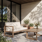 Outdoor Acacia Wood Loveseat and Coffee Table Set with Cushions