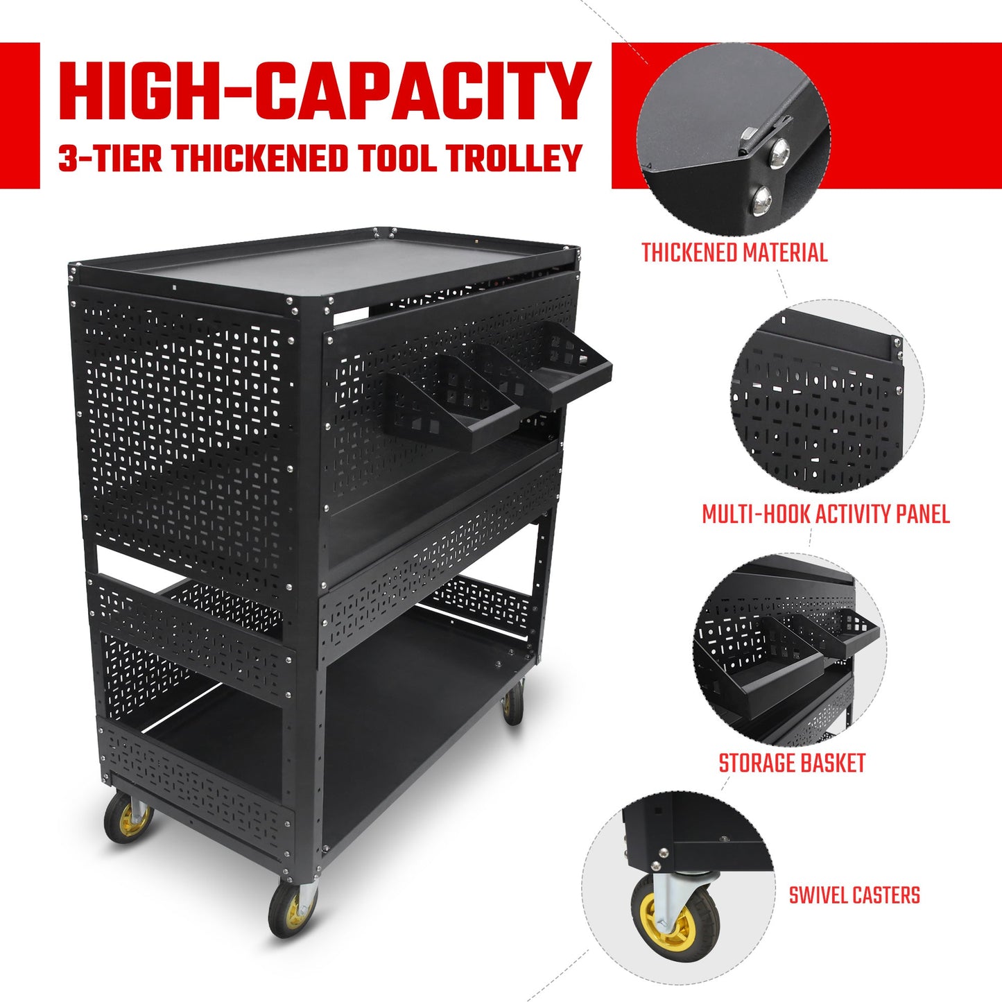 3-Tier DIY Detachable Utility Cart With Steel Pegboard