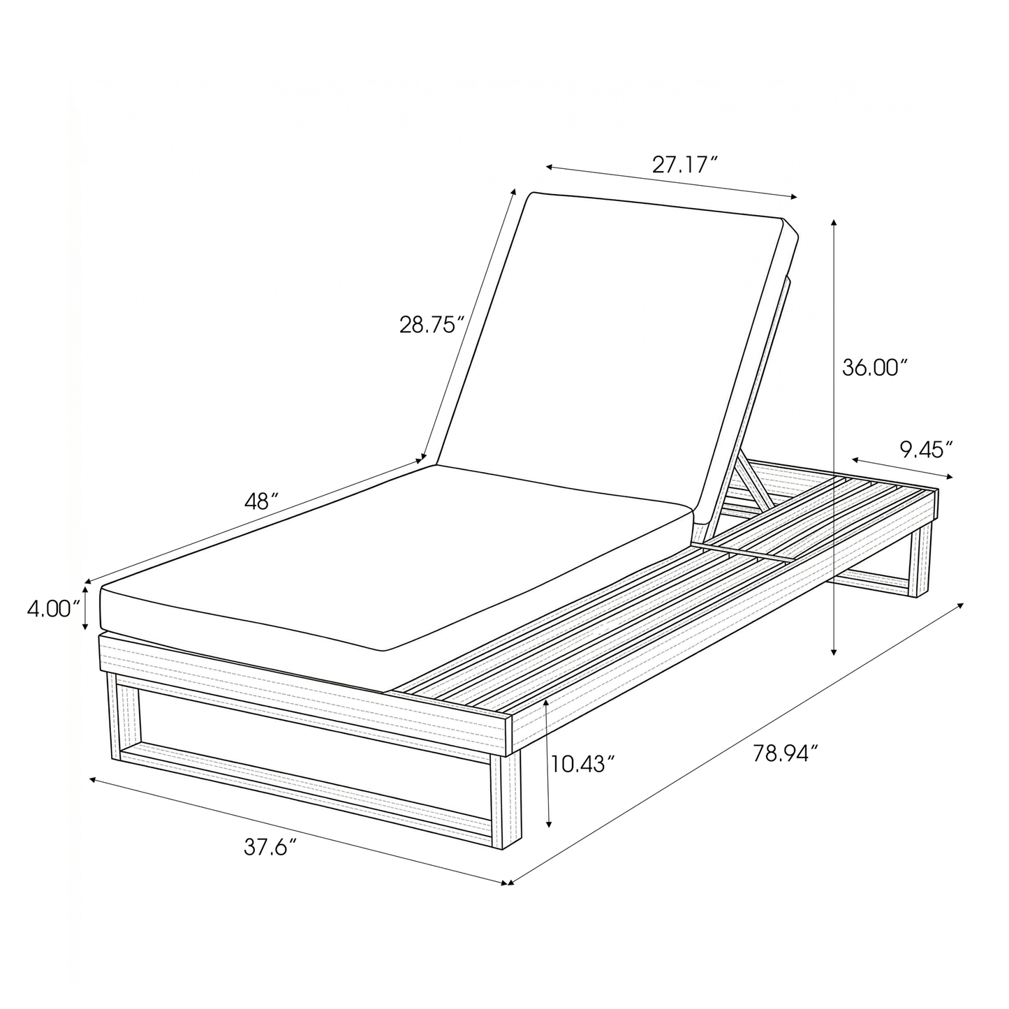 Teak Finish Acacia Wood Chaise Lounge with 4-Inch Cushion