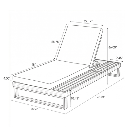 Teak Finish Acacia Wood Chaise Lounge with 4-Inch Cushion