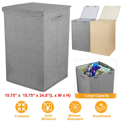 Foldable Laundry Hampers Washing Clothes Laundry Basket w/ Lid Handles Storage Organizer