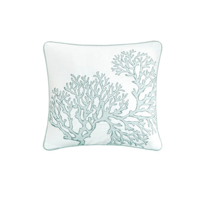 4 Piece Cotton Reversible Embroidered Quilt Set with Throw Pillow Aqua King/Cal King