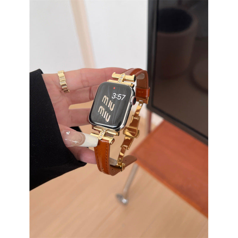 Diamond-embellished Leather Watch Strap