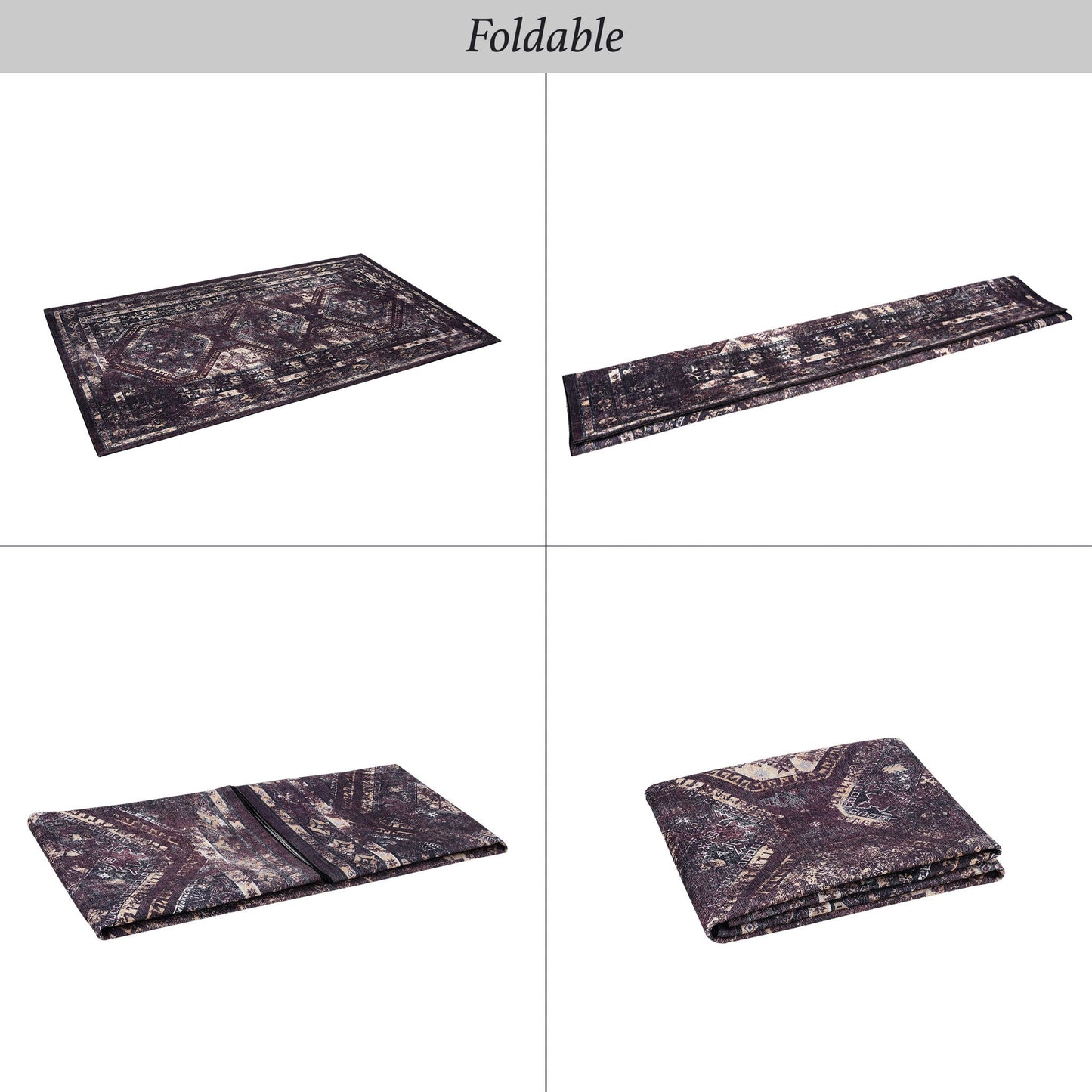Maval - 5' X 8' Washable Area Rug - Black / Burgundy