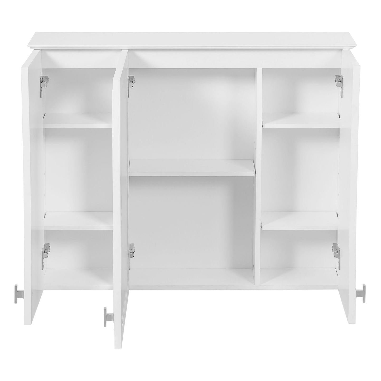 Wall Mounted Mirror Cabinet With 5 Adjustable Shelves, Rectangular Storage For Bathroom - White