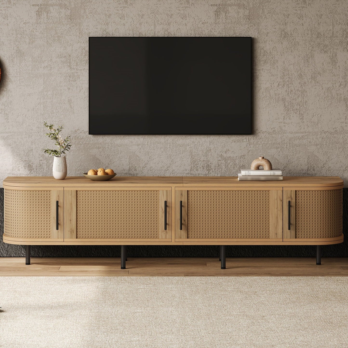 70" TV Stand With Doors, Construction For TVs Up To 80" - Natural Wood