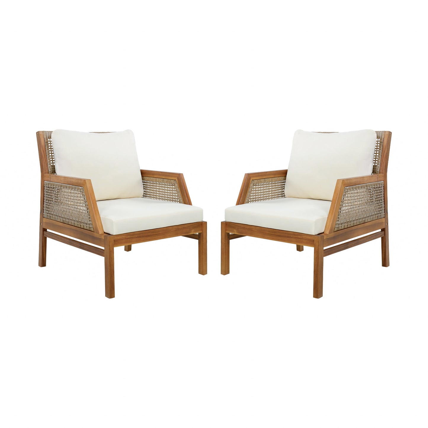 2 Piece Acacia Wood Patio Furniture Club Chair Set