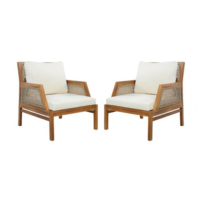 2 Piece Acacia Wood Patio Furniture Club Chair Set