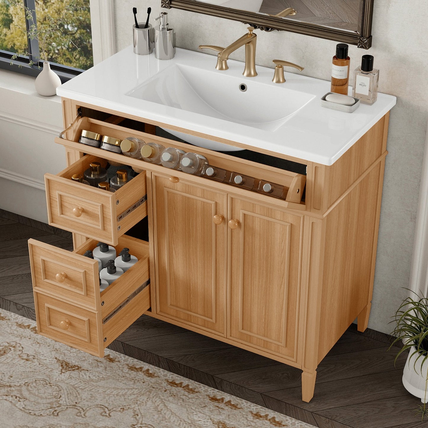 36" Bathroom Vanity with Sink, Solid Wood & MDF Cabinet