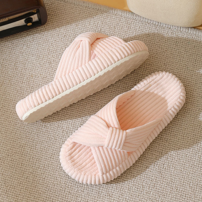Womens Cross-pattern Corduroy Cotton Slippers