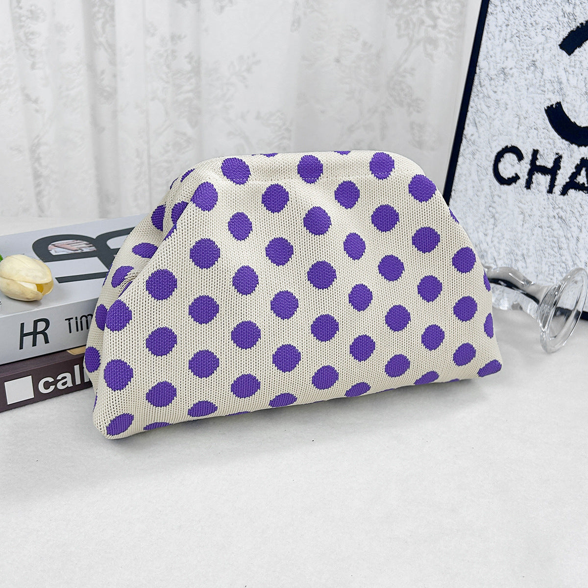 Womens Knitted Bag Striped Clutch