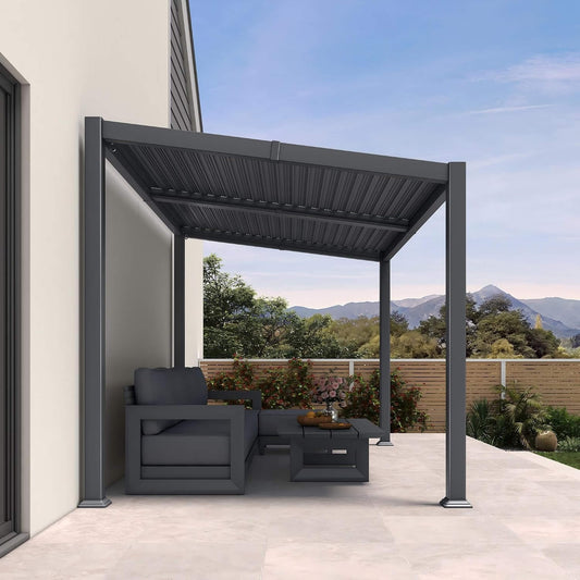 [08X12FT] Alora Modern Louvered Aluminum Pergola With Sloped Roof (SAK37244)
