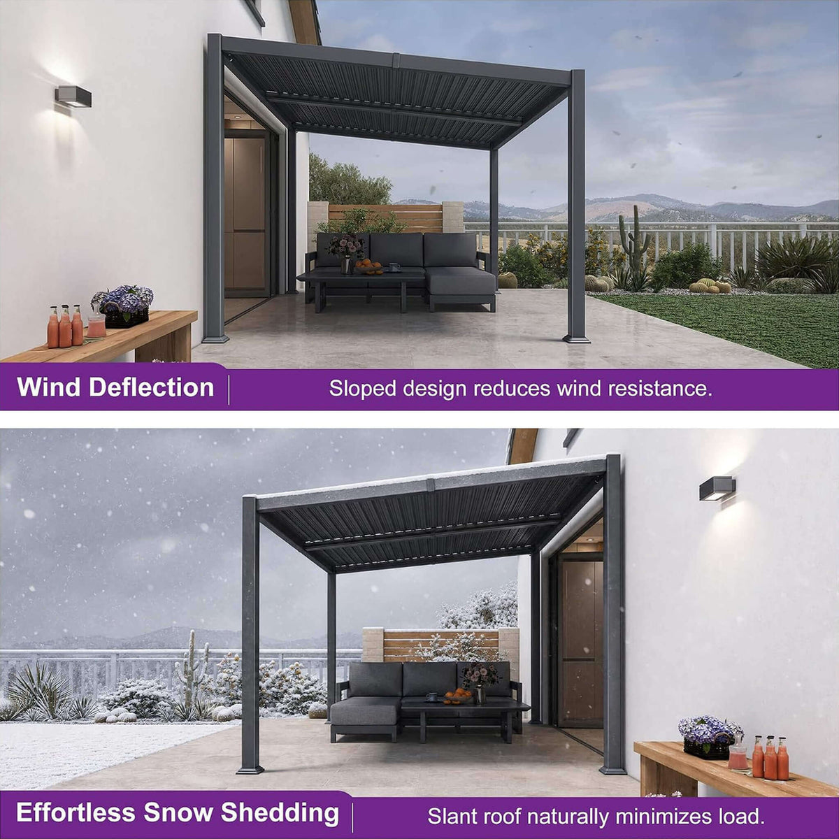 [08X12FT] Alora Modern Louvered Aluminum Pergola With Sloped Roof (SAK37244)