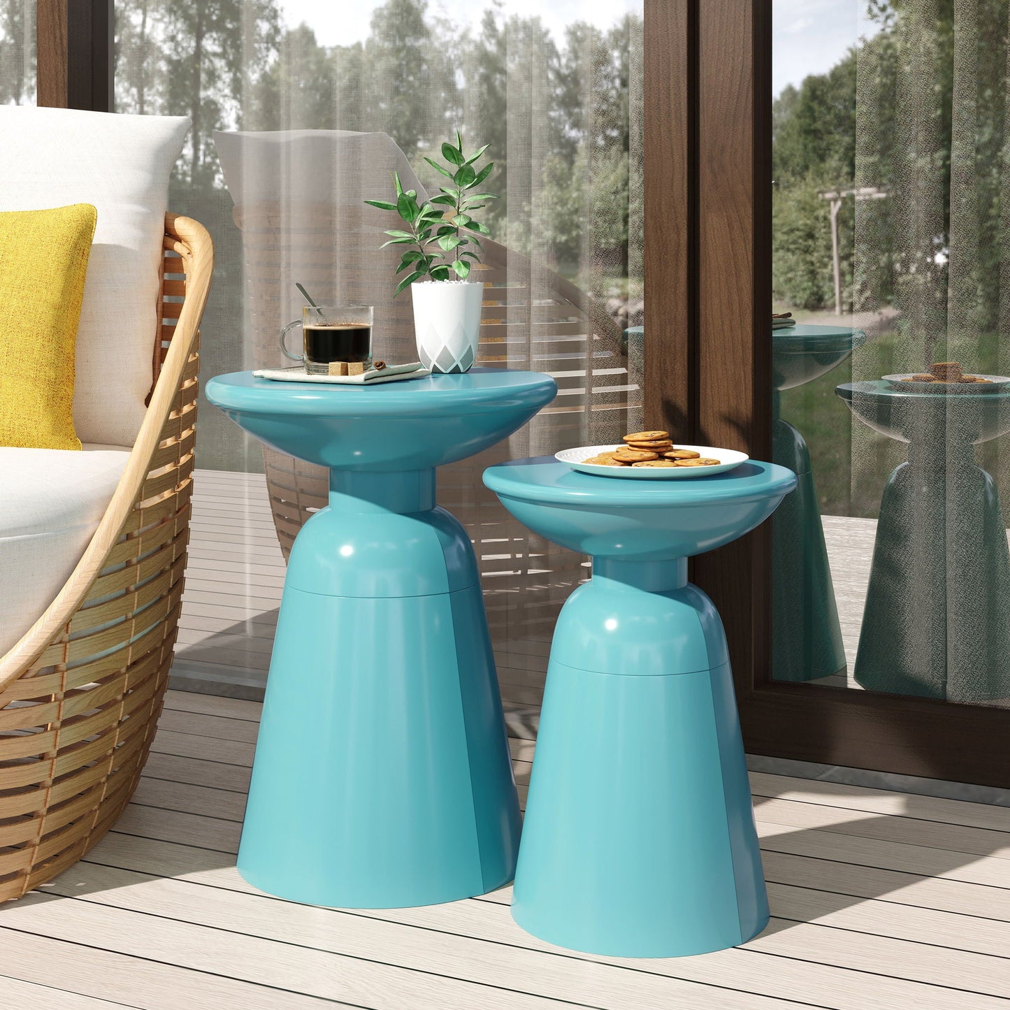 Serenita Outdoor Side Tables With Flared Design (Set of 2)