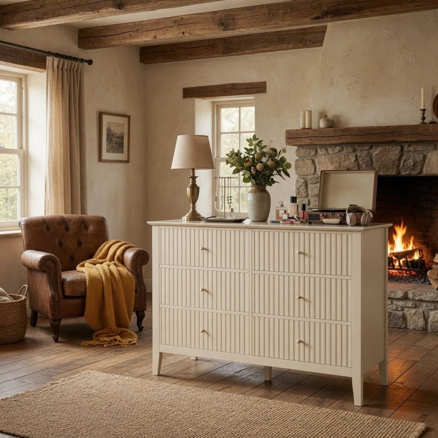 Modern 6 Drawer Fluted Dresser