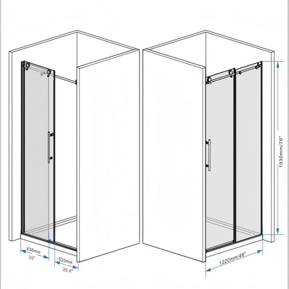 Frameless Shower Door, Smooth Sliding Tracks