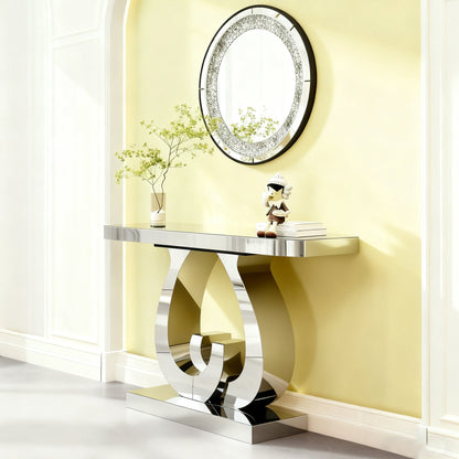 Modern Mirror Side Table with Double C-Shape Base