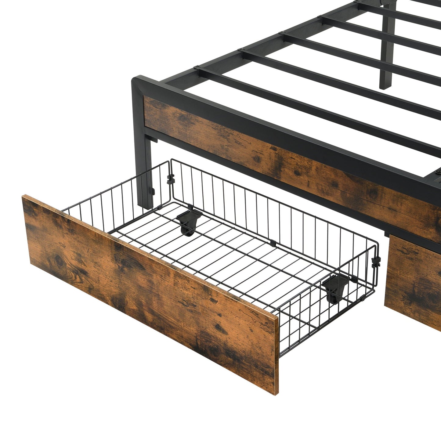 Modern Bed Frame With LED Lights, Upholstered Headboard, USB Charging