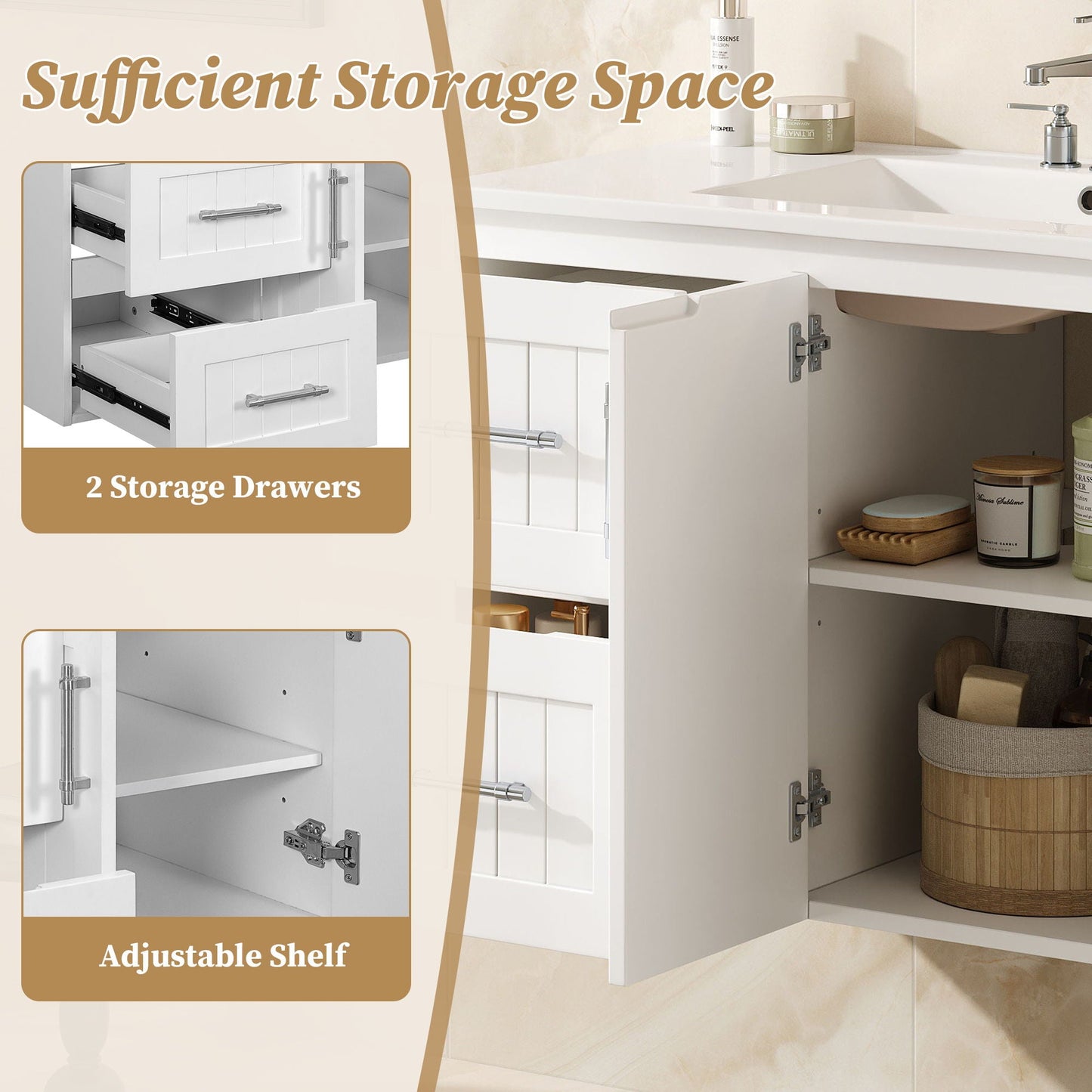 Wall Mounted Bathroom Vanity & Sink, 2 Drawers