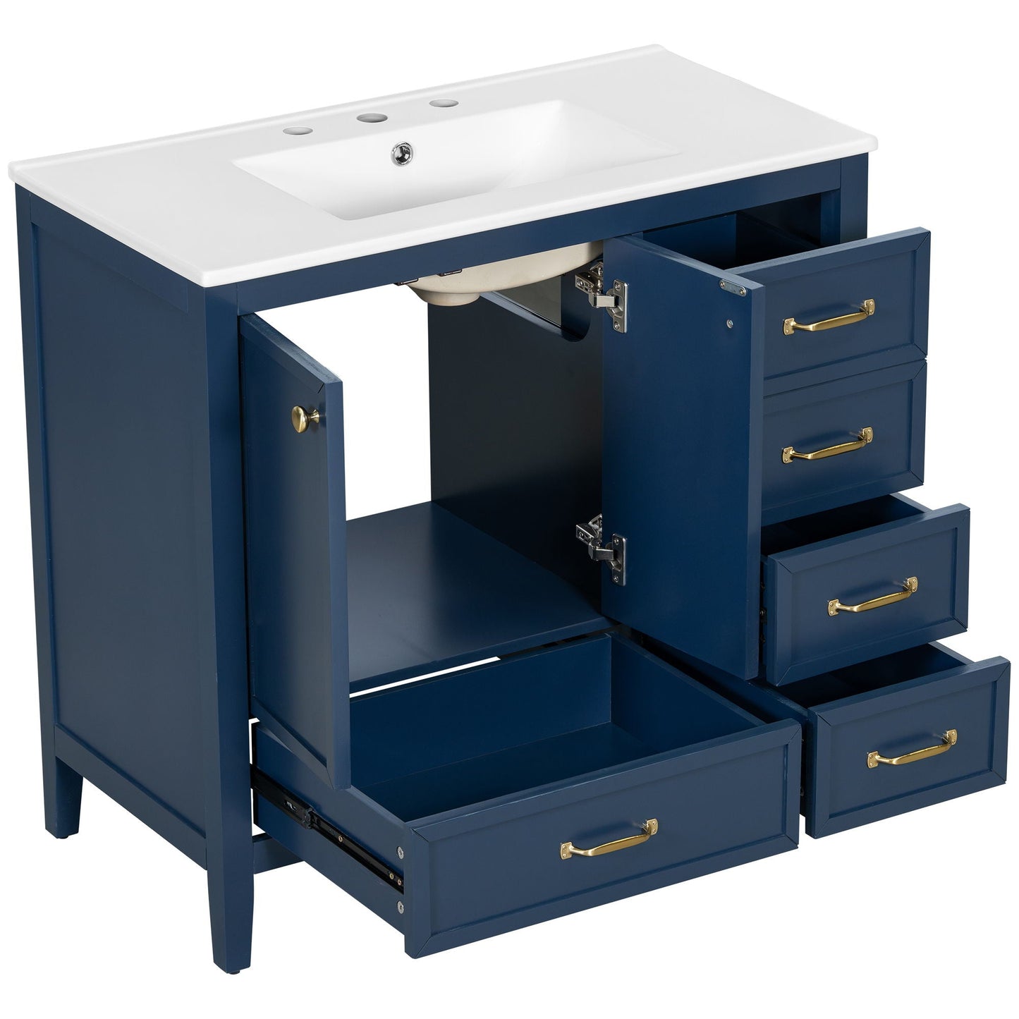 Elegant Vintage Bathroom Vanity With Sink and Soft Closing Drawers