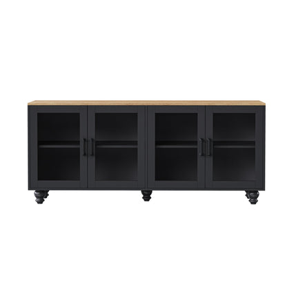 ON-TREND Farmhouse TV Stand with Tempered Glass Doors
