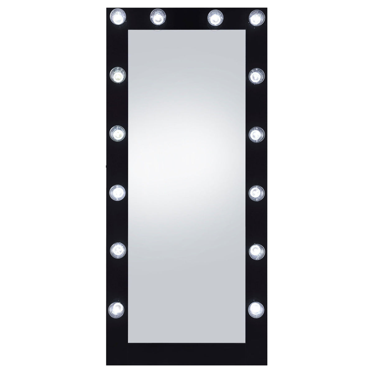 Zayan 32 x 71 Inch Floor Mirror LED Lighting Black Gloss