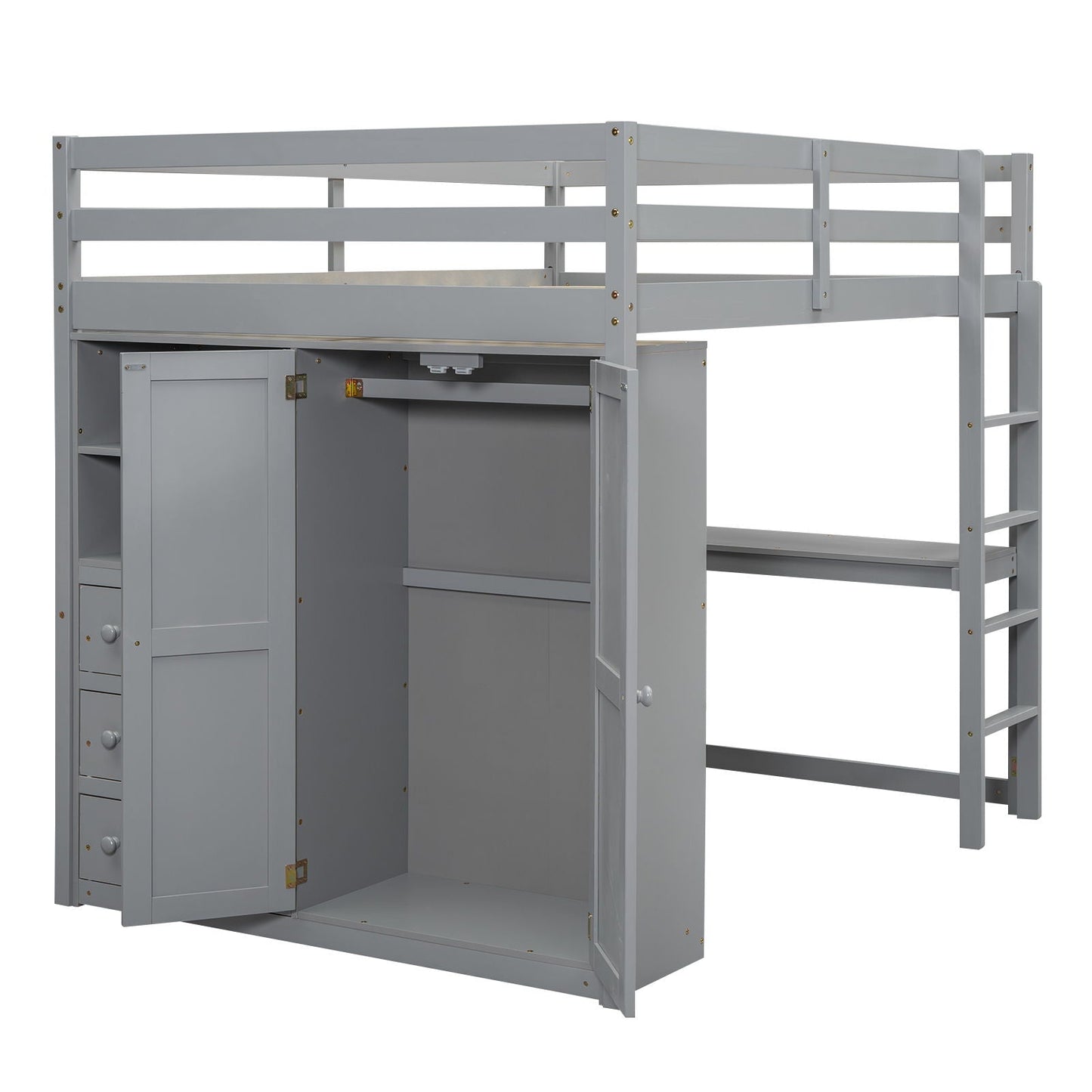 Loft Bed With Built In Wardrobe, Shelves And Drawers