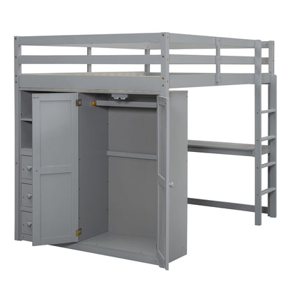 Loft Bed With Built In Wardrobe, Shelves And Drawers