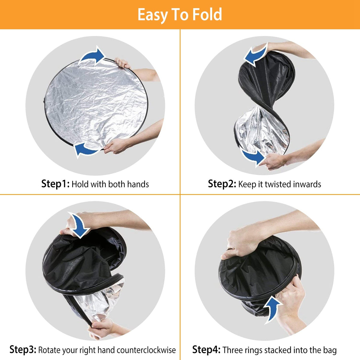 22.8In 5 In 1 Photography Light Reflector Collapsible Multi Disc Round Light Diffuser w/ Storage Bag Translucent Silver Gold White Black 5 Colors Refl