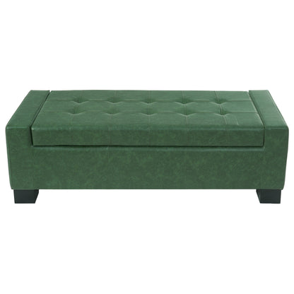 Green Storage Ottoman Bench, PU Upholstered Footrest with Solid Wood Legs