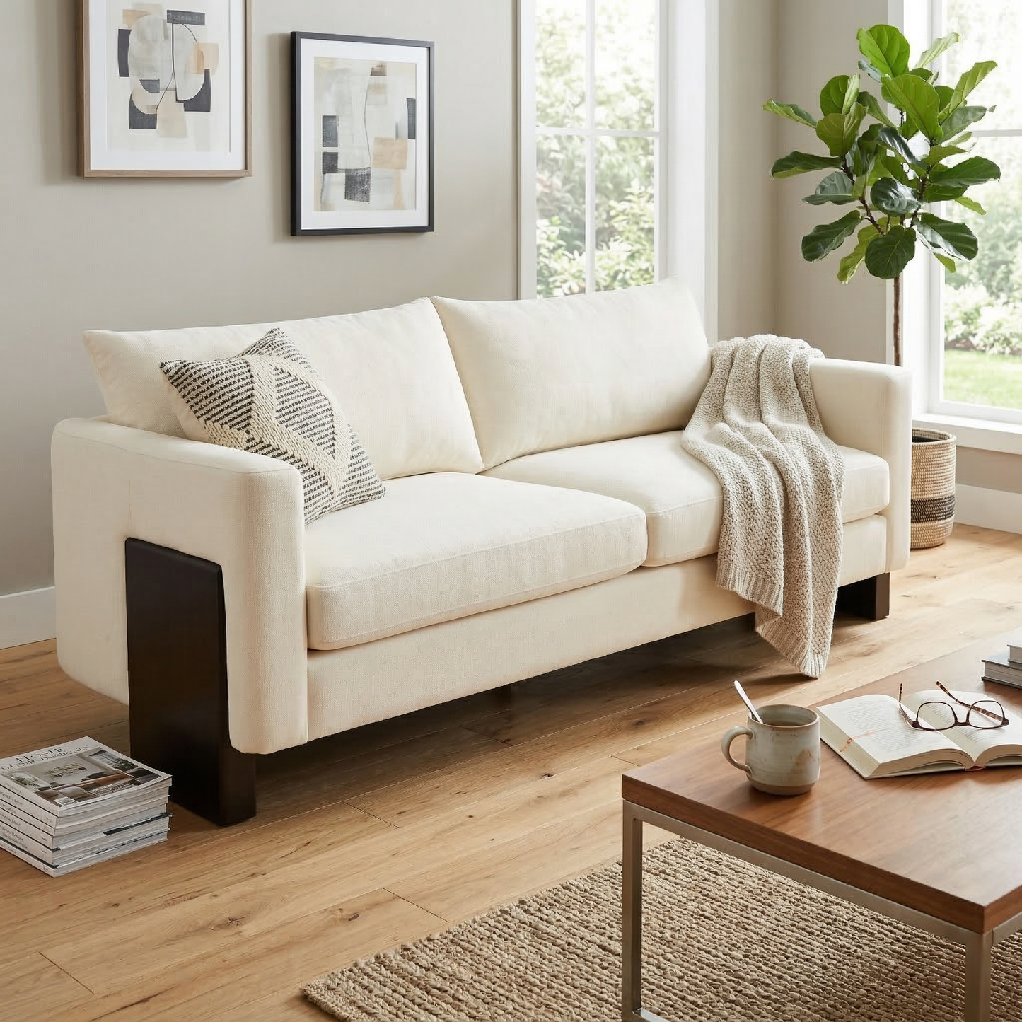 Modern Sofa Couch Stylish 3-Seater Sofa with Rubberwood Legs