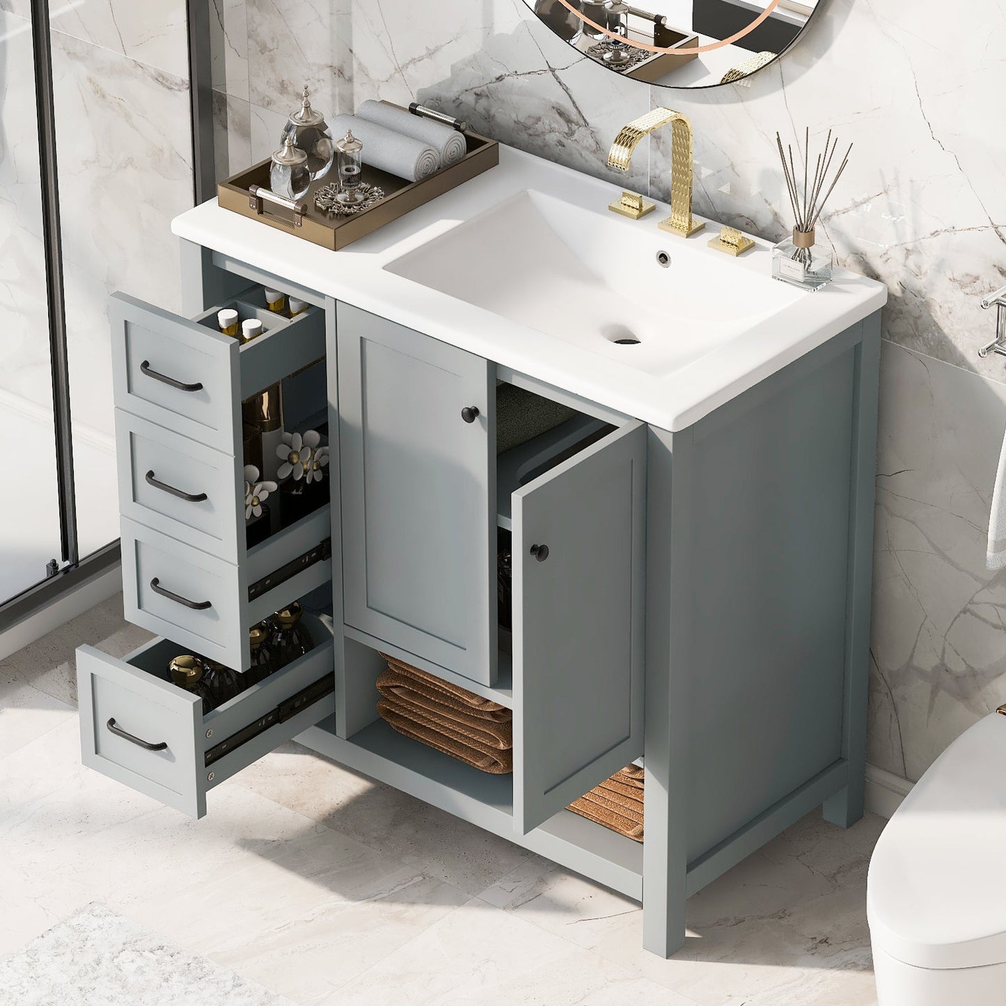 36" Bathroom Vanity with Sink Top and Storage Cabinet
