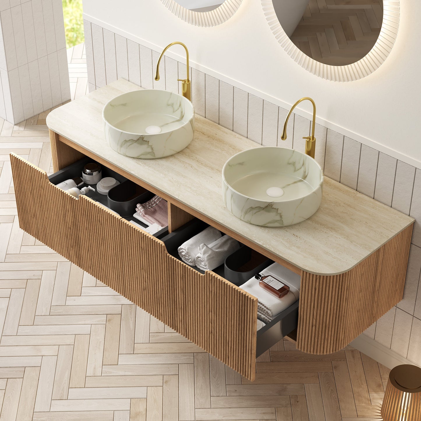 DINA 60" Bathroom Vanity with Ceramic Basins and Sintered Stone Top