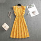 Polka Dot Chiffon Skirt Loose Versatile Temperament Medium Skirt Dot Print Butterfly Sleeve Ruffles dress
