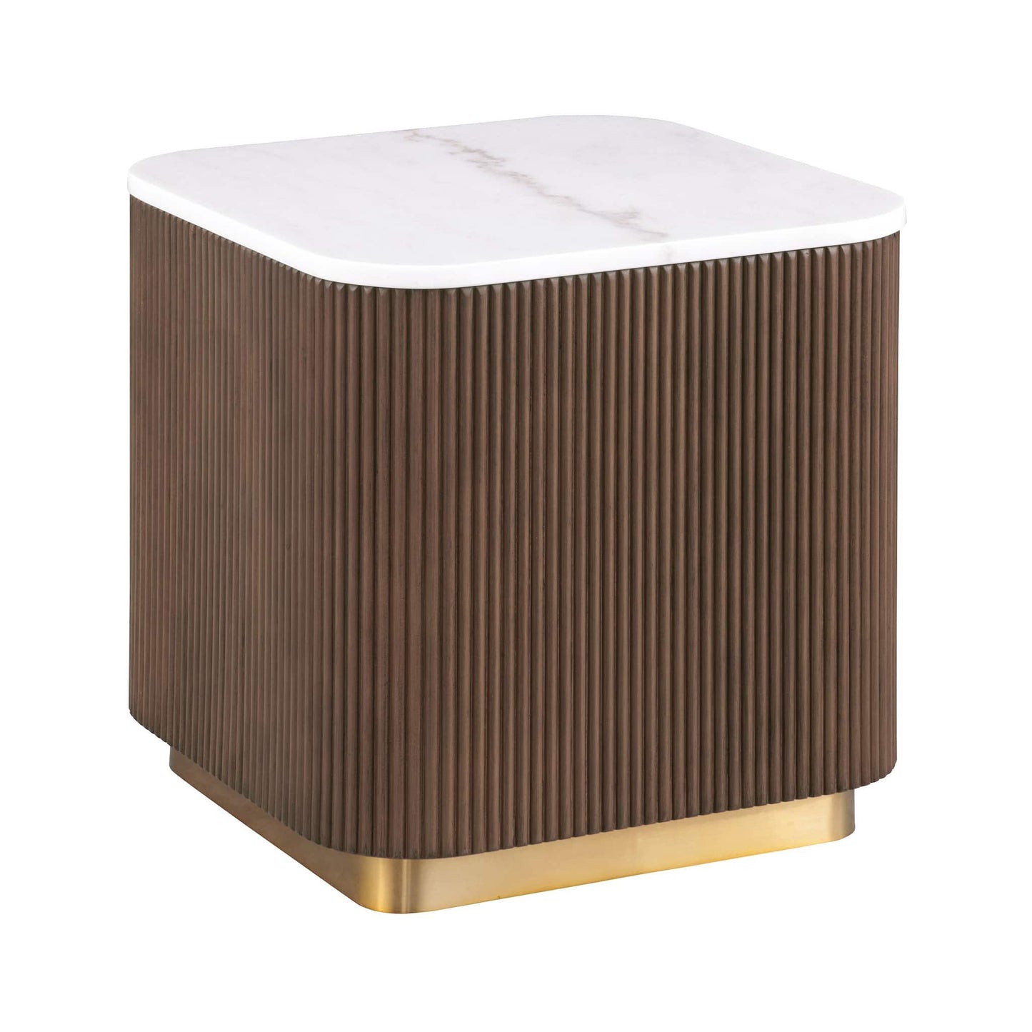 3 Piece Table Set, Square Cocktail Table & 2 Square End Tables - Brown / Gold / White