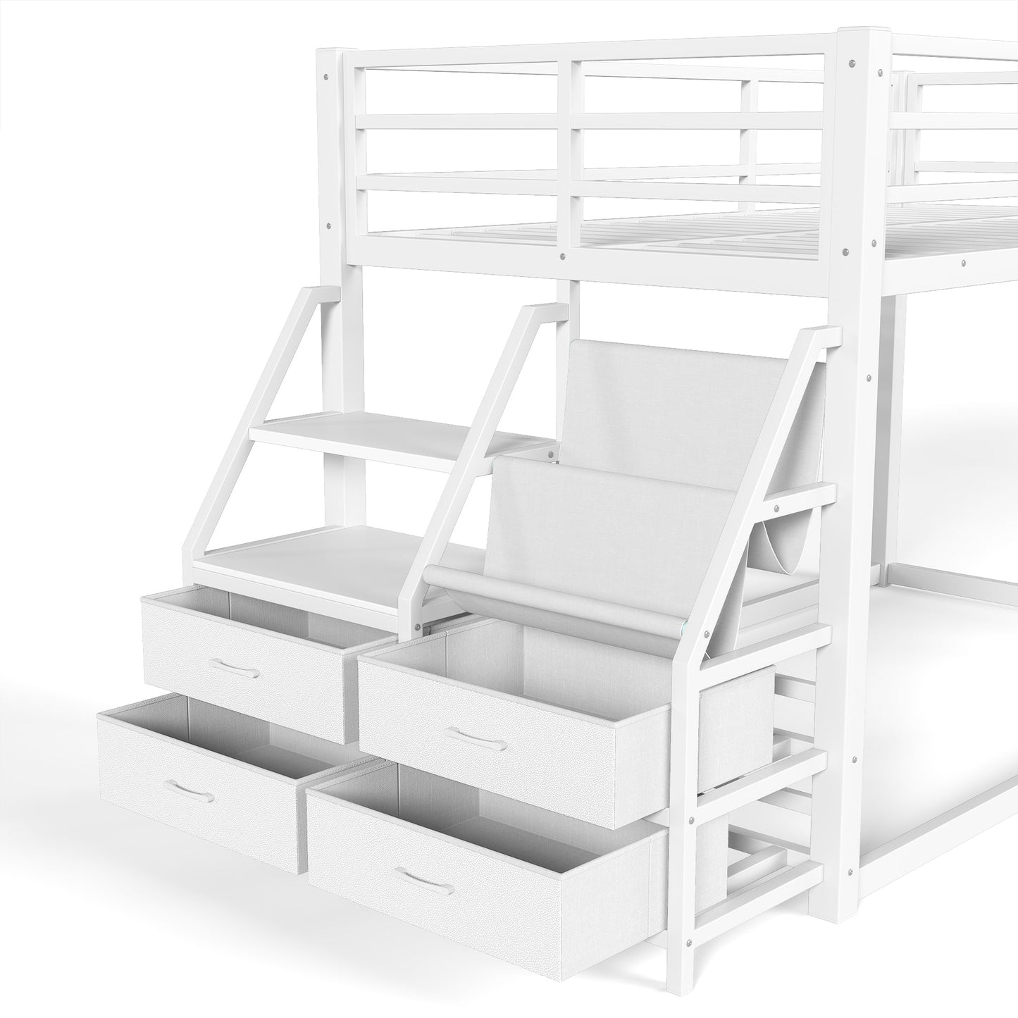 Twin Over Twin Bunk Bed with Storage Shelves and Drawers