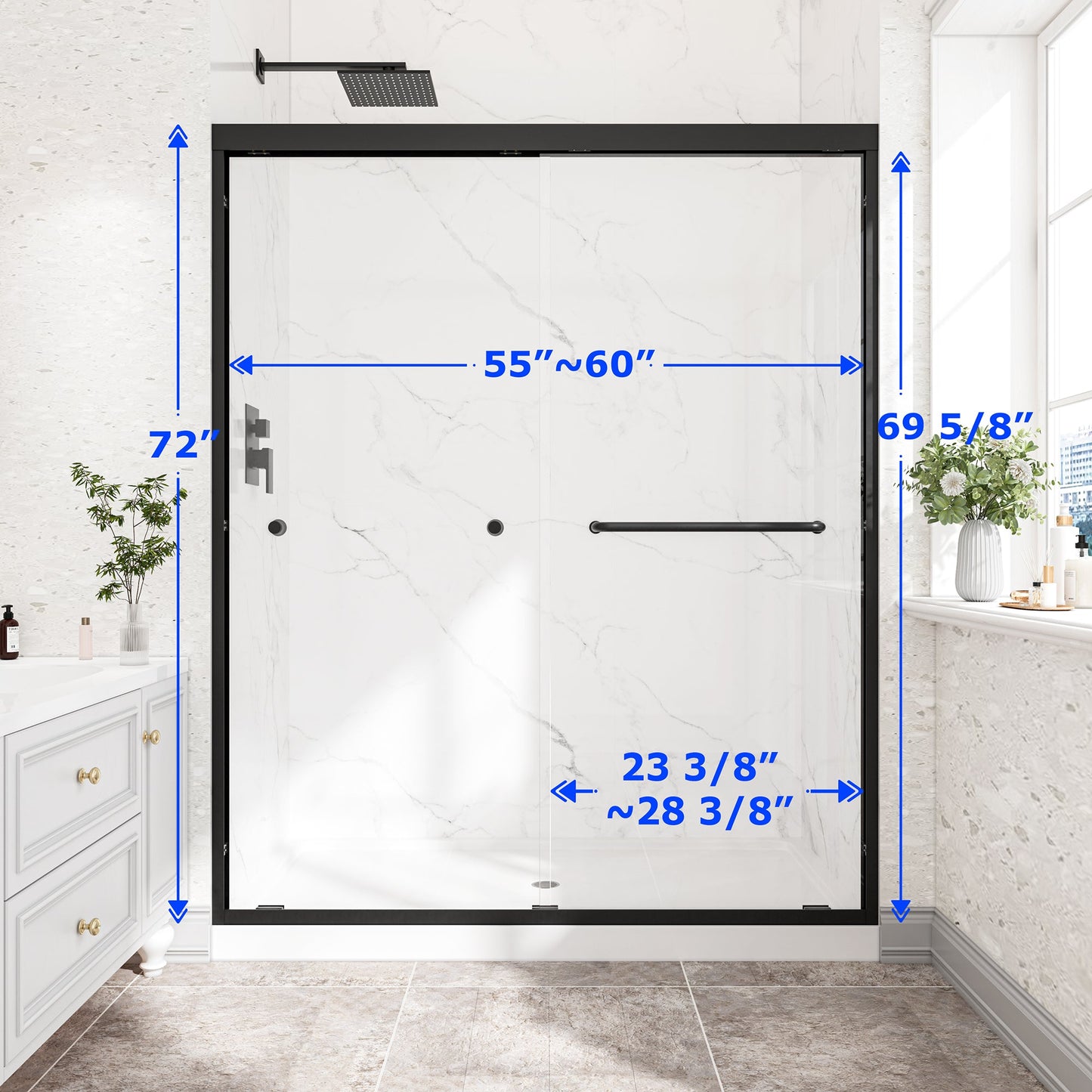 55"-60" W x 72" H Matte Shower Door