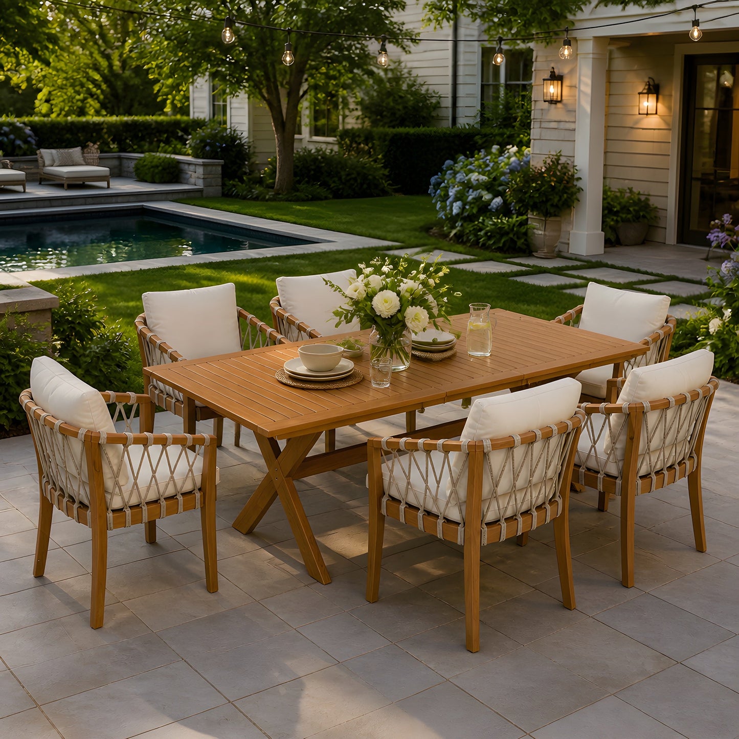 7 Pieces Acacia Wood Outdoor Dining Set