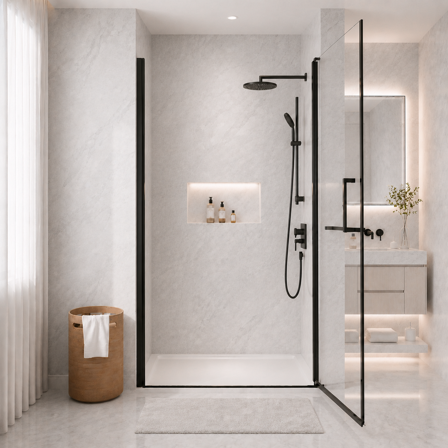 34"-35.2" x 72" Semi-Frameless Pivot Shower Door, Matte Finish