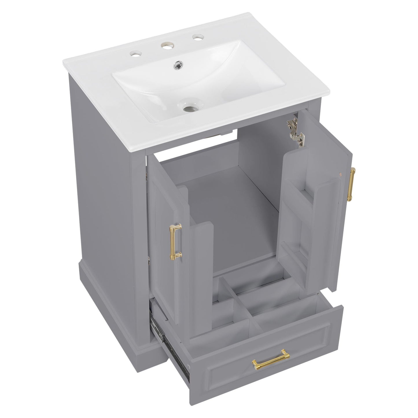 Bathroom Vanity With Sink, 1 Divided Drawer And 2 Soft Close Doors With Double Shelf