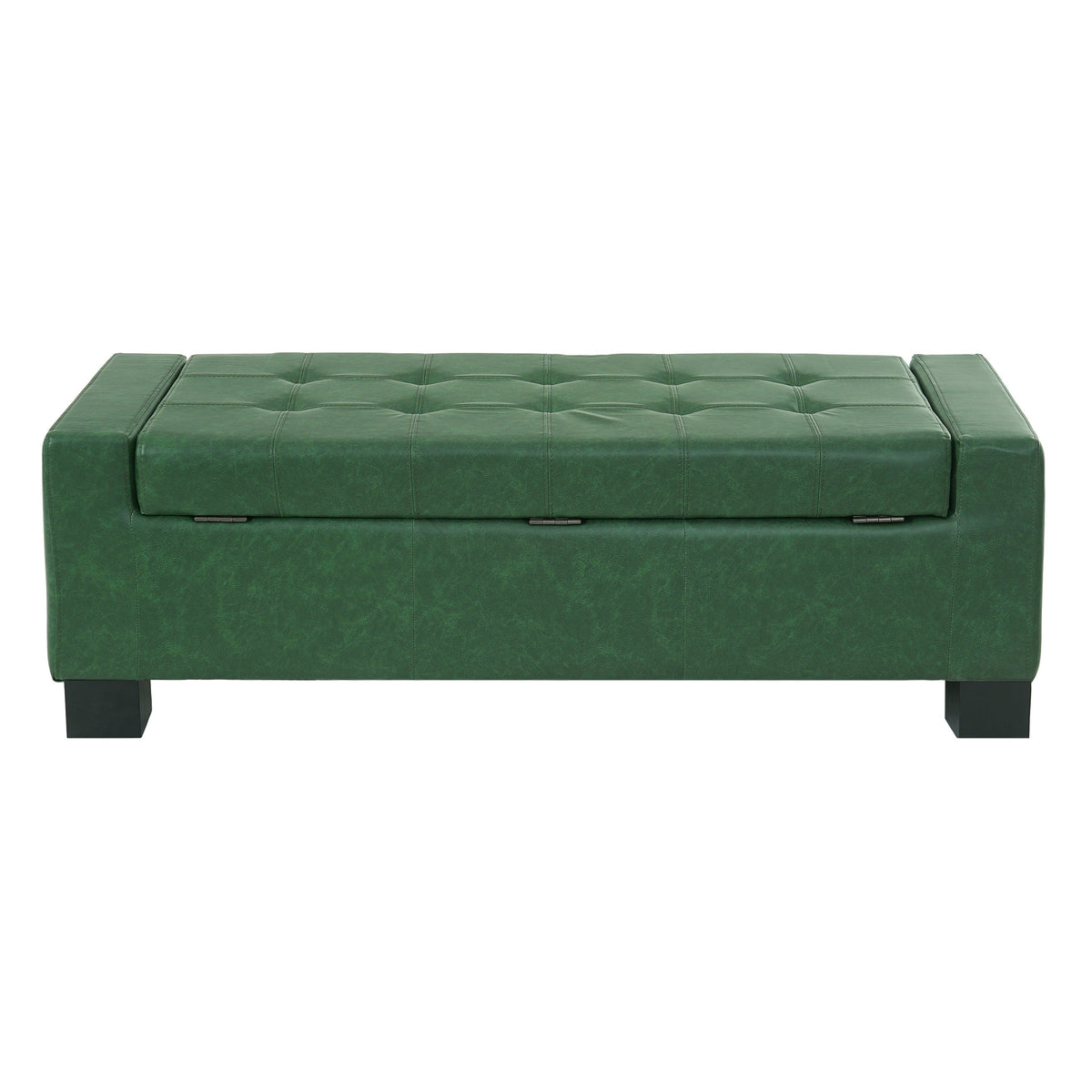 Green Storage Ottoman Bench, PU Upholstered Footrest with Solid Wood Legs