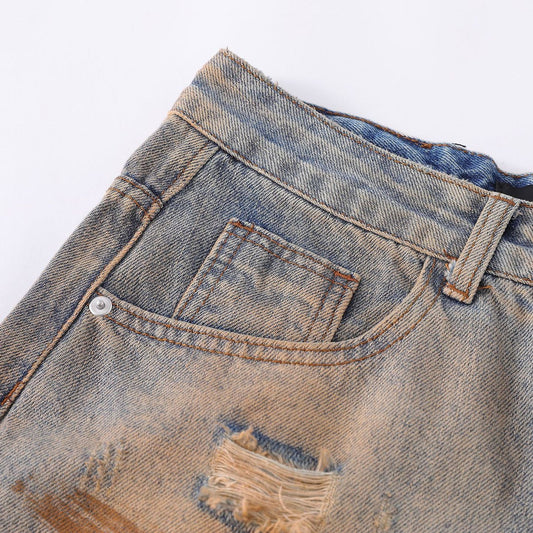 Men's Vintage Ripped Jeans Washed Jeans