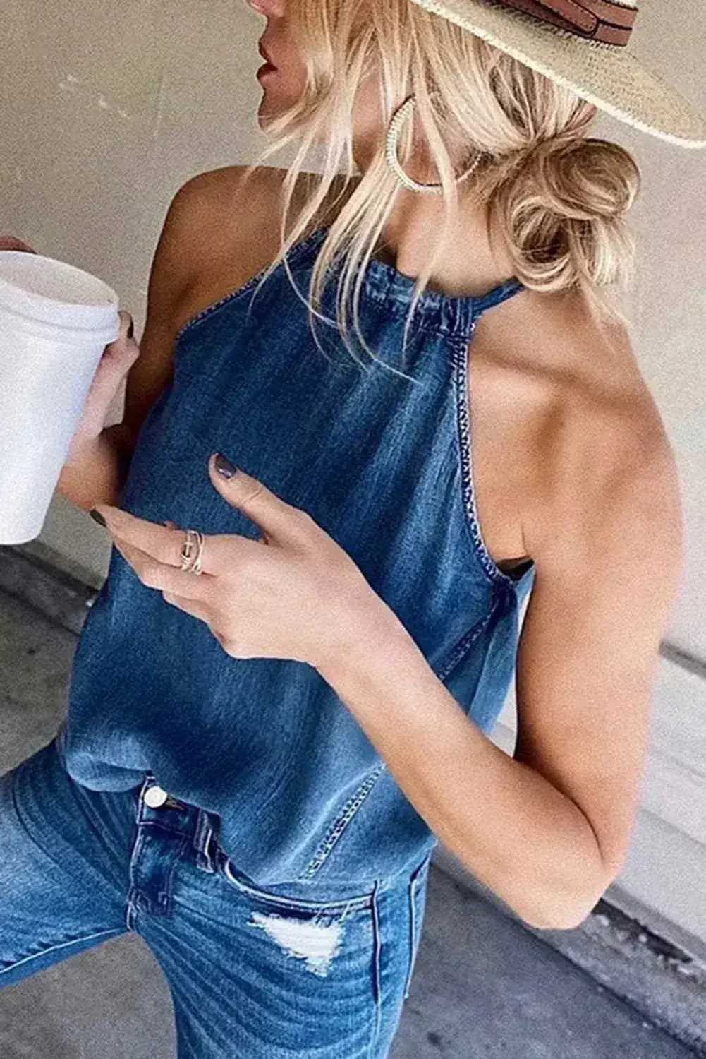 Halter Neck Denim Tank Top