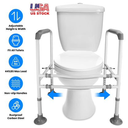 Toilet Safety Rails for Elderly Adjustable Toilet Safety Rails Stand Alone Toilet Safety Frame with Adjustable Heights Width for Elderly Pregnant Pati