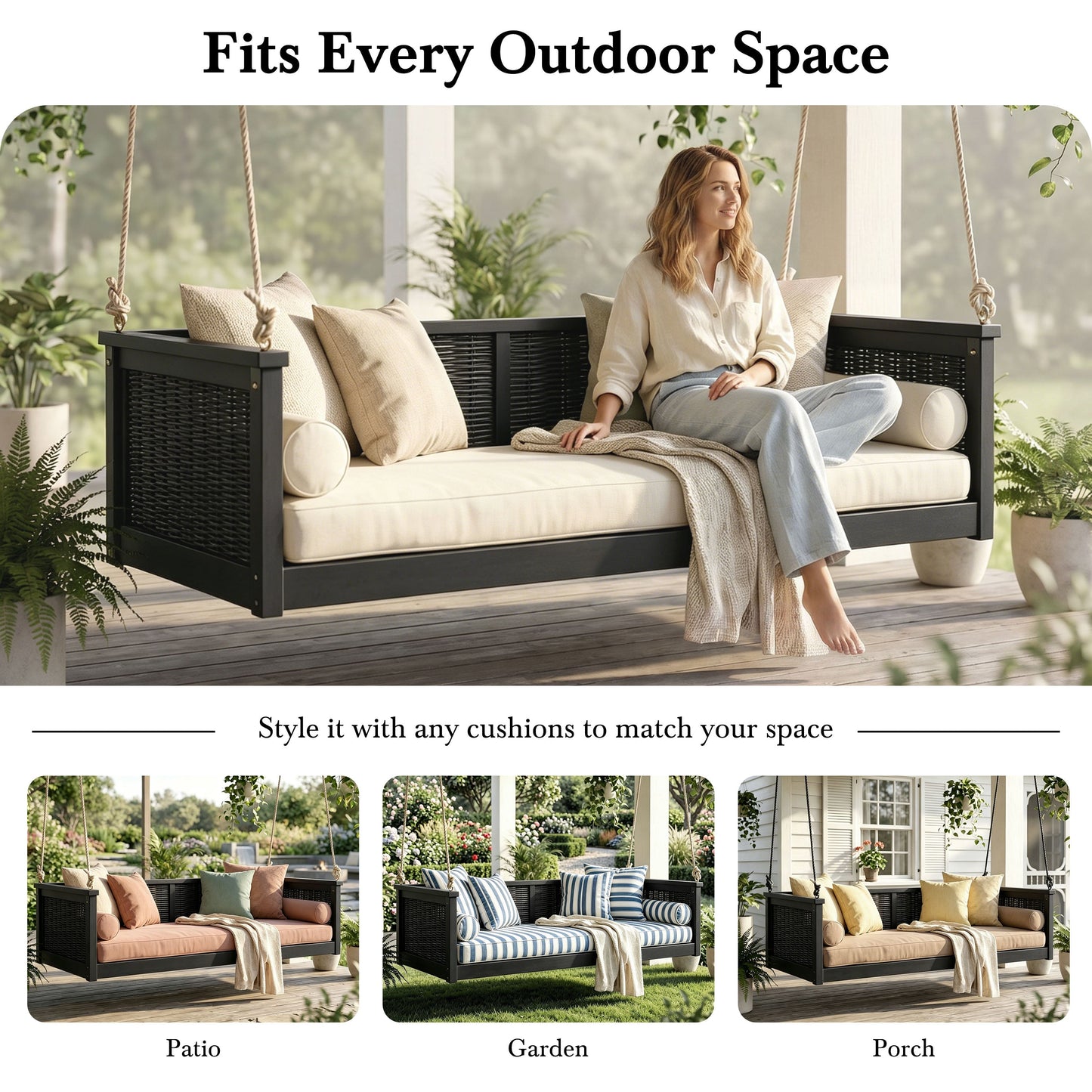 TOPMAX Outdoor Classic Solid Wood Twin Size Swing Bed
