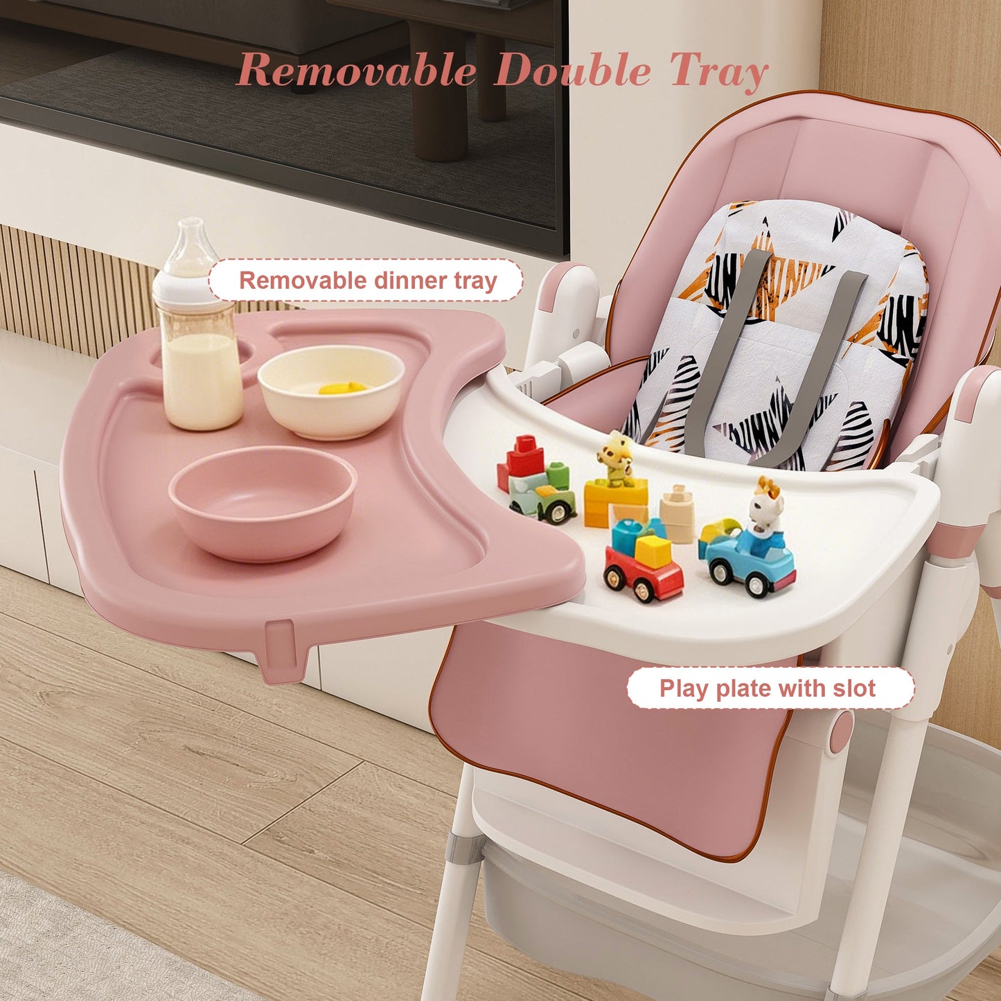Adjustable Baby High Chair 0-6 Years – Portable Infant Feeding Seat (Pink)