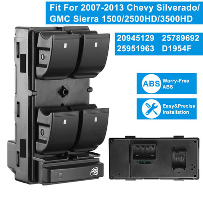 Electric Master Power Window Switch Driver Side Fit for 2007-2013 Chevy Silverado GMC Sierra 1500 2500HD 3500HD 20945129 25789692